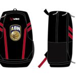 Mochila del AB Najerilla en negro y rojo con el escudo del club