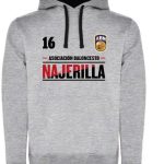 Sudadera gris con capucha del AB Najerilla con el escudo y el nombre del club